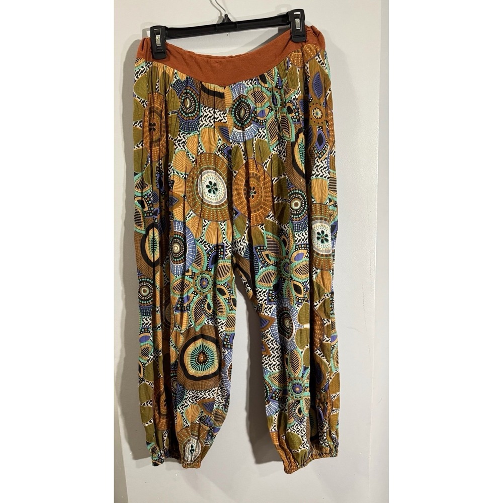 Hippie festival boho harem pants jersey knit waist cotton pants gathered hem